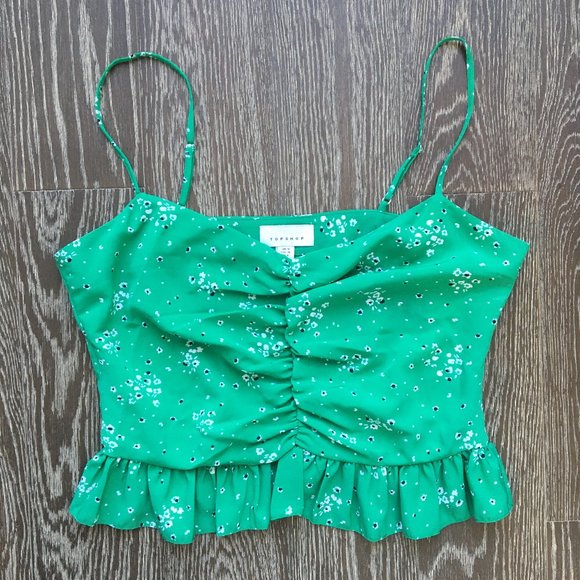Topshop Green Floral Print Peplum Cami - Sz 6 - Picture 5 of 5